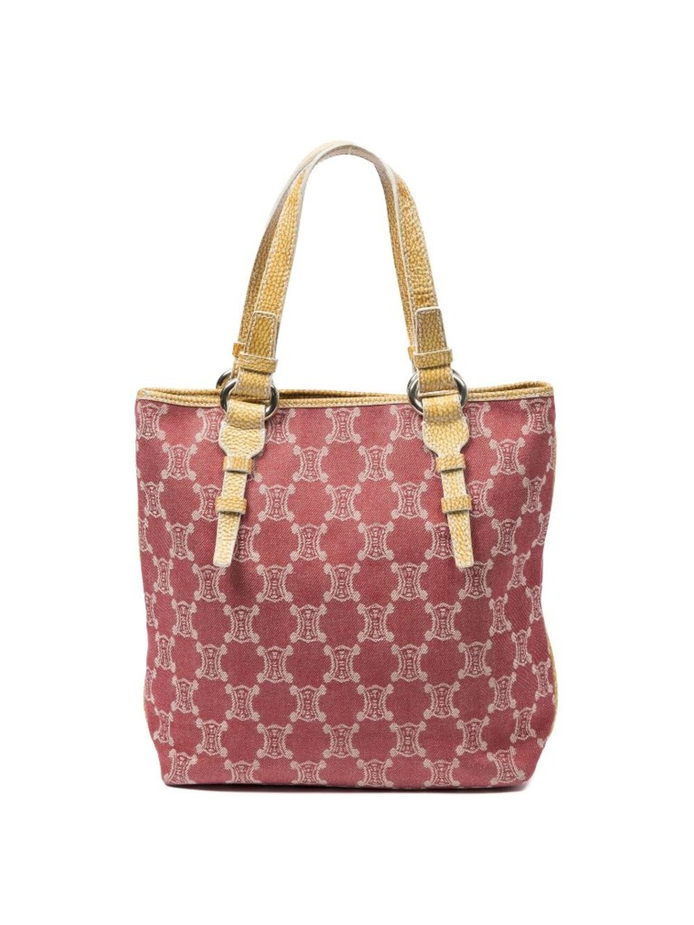 Celine Medium Open Tote Bag Red Yellow Macadam Denim Canvas